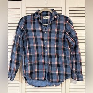 Madewell Women’s Casual Blue and Red Plaid Shirt